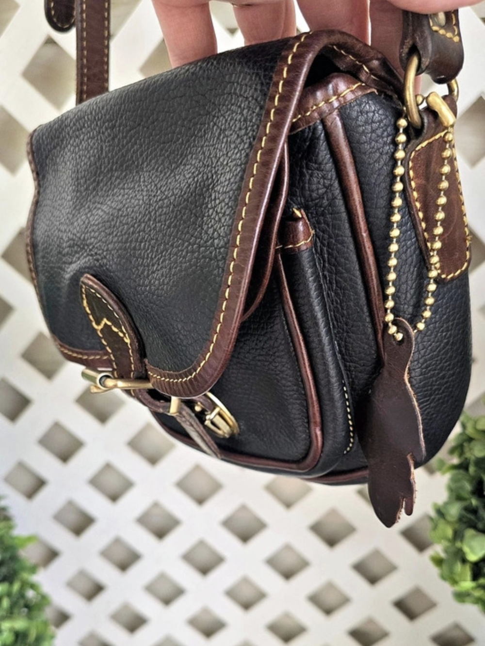 Roots Leather Crossbody Bag in Black & Brown